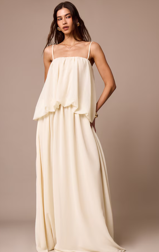 Chamika Cream Chiffon Layered Puffball Maxi Dress
