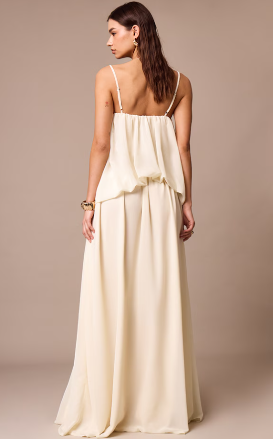 Chamika Cream Chiffon Layered Puffball Maxi Dress